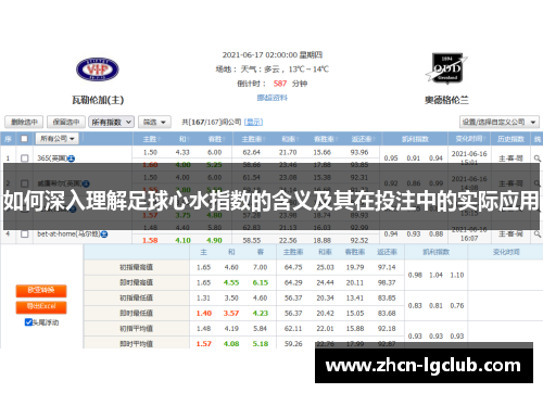 如何深入理解足球心水指数的含义及其在投注中的实际应用